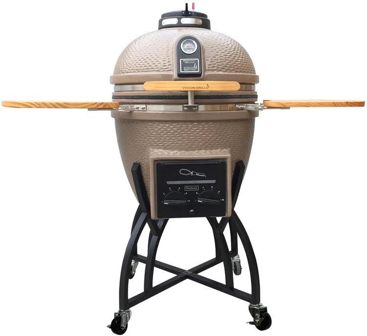 Vision Grills Kamado Professional Ceramic Charcoal Grill in Taupe with Grill Cover