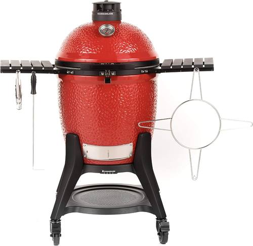 Kamado Joe® Classic Joe™ Series III 18-inch Charcoal Grill &amp; Smoker, Red, with Cart, Side Shelves, Grill Gripper, and Ash Tool, 3 Tier Cooking System, Stainless Steel Cooking Grates, Model KJ15040921