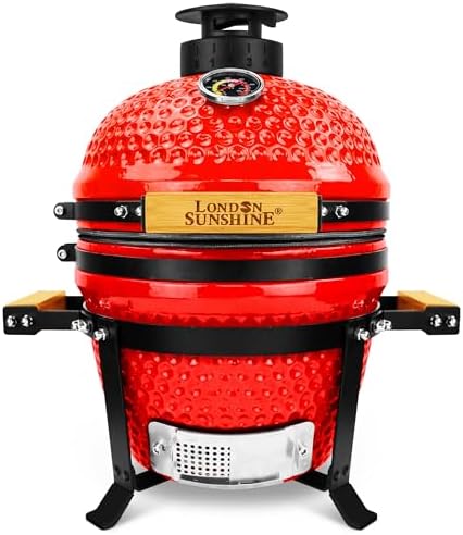 London Sunshine 13-Inch Ceramic Kamado Grill, Waterproof Vent Cap, Green
